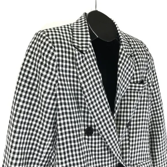 Reformation Rae Gingham Check Double Breasted Blazer Women's Small Linen Career